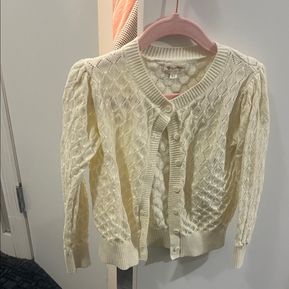 Cream Cable Knit Button Cardigan for Kids - Puff Shoulder Detail